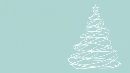 Aesthetic white Christmas tree made of with curved lines, mint background, copy space. Greeting card. Generative AI