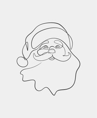 A simple one-line drawing of Santa Claus wearing his signature hat, featuring a minimalist design on a white background.