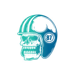 Zombie skull wearing a motorcycle helmet. Original vector illustration in vintage style isolated on white background. T-shirt design.