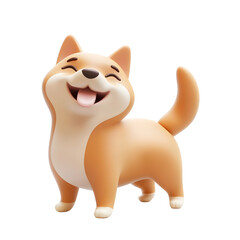 Obraz premium Playful and Happy Shiba Inu with Wagging Tail in Pastel 3D Render