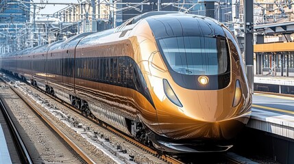 Fototapeta premium Modern High Speed Train Arriving at Station Platform