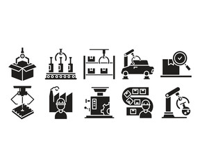 manufacturing and production line icons set