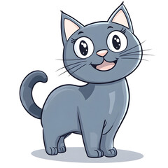 Adorable Cartoon Russian Blue Cat with Playful Wagging Tail on White Background