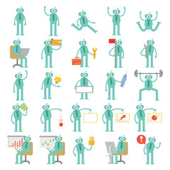 humanoid robot characters set in virous poses illustration