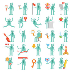 humanoid robot characters set in virous poses illustration