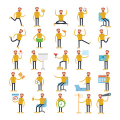 beard man characters set in various poses vector illustration