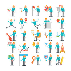 woman character avatars in various pose illustration
