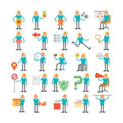 woman character avatars in various pose illustration