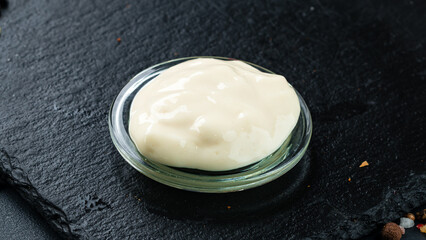 Fresh sour cream sauce in a small bowl.