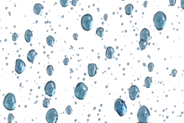 Blue water droplets on transparent background