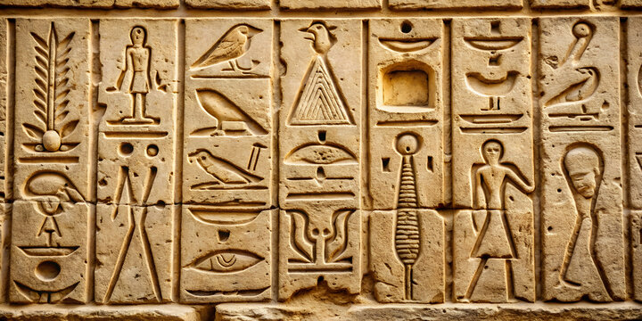 Weathered ancient Egyptian hieroglyph carved in sandstone , ancient, Egyptian, hieroglyph, carvings