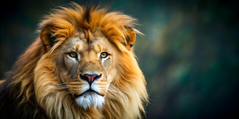 Fototapeta premium Close-up of a majestic lion, lion, close-up, wildlife, predator, mane, fierce, animal, safari, big cat, carnivore