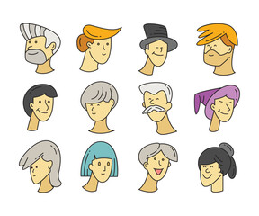 comic human face avatars set illustration