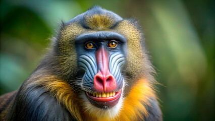 Portrait of a single mandrill smiling, mandrill, primate, monkey, wildlife, animal, ape, smile