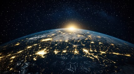 Obraz premium Earth From Space With City Lights And Sunrise