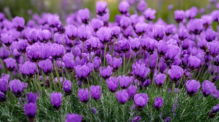 Naklejka premium Purple Flower Field Close up Blooming Spring Nature Garden Flowers Floral Wildflowers Macro Beautiful Soft Delicate Pretty Bright Color