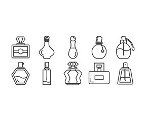 perfume bottle line icons set vector illustration