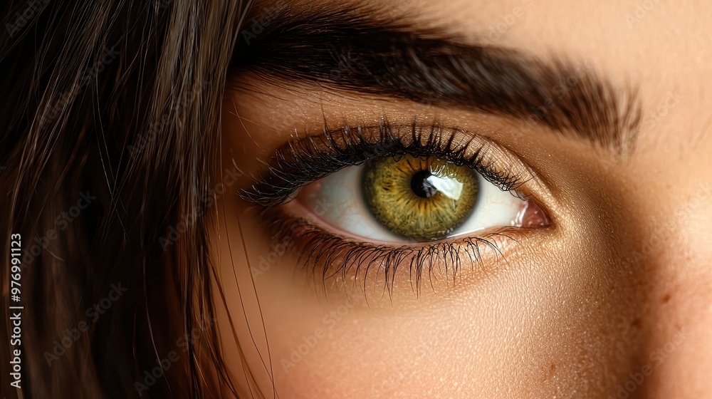 Canvas Prints Closeup of Green Eye with Long Eyelashes and Brown Hair