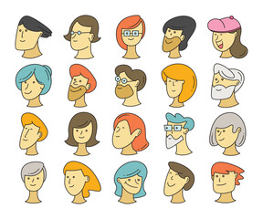 comic human face character icons set