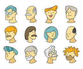 comic human face character icons set