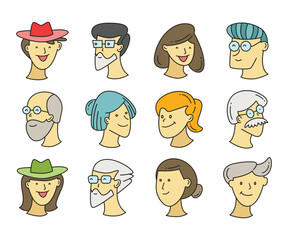 comic human face character icons set
