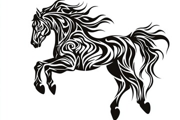 Obraz premium Bold Tribal Horse Tattoo with Black Thick Lines for a Dynamic Design