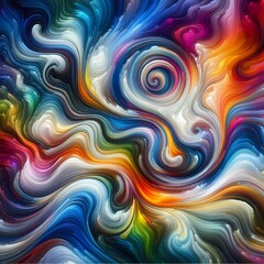 Abstract illusion with swirling rainbow hues and liquid-like texture