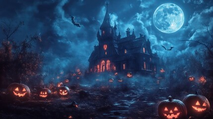 Obraz premium Haunted Mansion on a Spooky Halloween Night