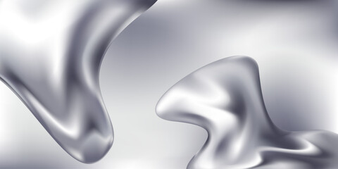 Abstract horizontal background liquid flowing 3d shapes metal chrome. Vector stock illustration.