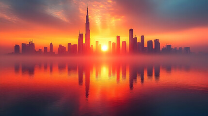 Fototapeta premium sunrise, cityscape, skyscraper