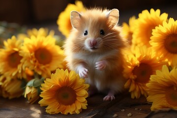 Tiny hamster holding a sunflower seed, nibbling on it with its little paws