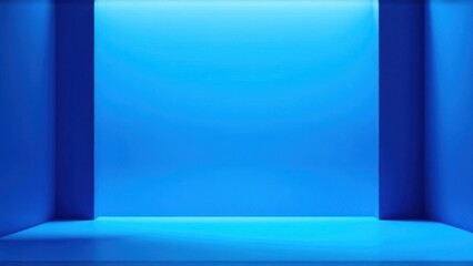 Fototapeta premium Abstract geometry studio scene with shadow and light. Blue background for luxury product display showroom mockup. Minimal interior aesthetic with empty space, geometric line, square, corner backdrop
