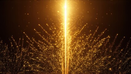 Elegant gold glowing vertical motion lighting effect sparkle on dark brown background. Template soft light and fireworks