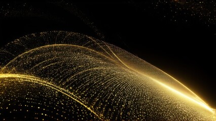 Abstract elegant gold glowing line with lighting effect sparkle on black background. Template premium award design