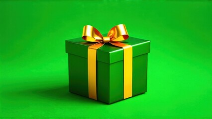 Obraz premium Abstract 3D Vector minimal scene for mockup product display. Minimal product background for Christmas and sale event concept. Green gift box with golden ribbon bow on green background
