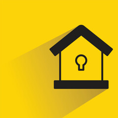 home security system on yellow background, flat and shadow theme