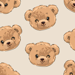 Cute Teddy Bear pattern seamless, vector illustration Hand Drawn Cute print design
