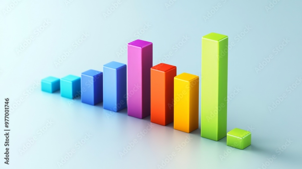 Poster a 3d bar graph with multi-colored bars representing different categories, with clear labels and a mo
