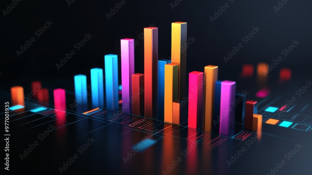 Fototapete a 3d bar graph with a dark background and brightly colored bars, creating a striking contrast and em