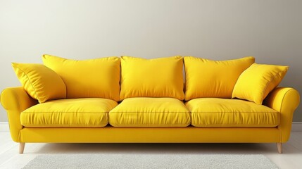 Fototapeta premium Modern minimalist apartment interior design, living room with bright yellow soft sofa. 3d rendering