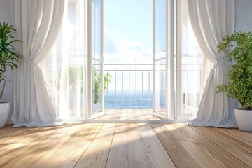 Fototapeta premium An upper floor terrace with a deck and a roof top patio with an open kitchen