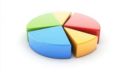 Obraz premium A 3D pie chart with colorful segments, clearly labeled and displayed against a clean, white background, highlighting the depth and detail of the data representation.