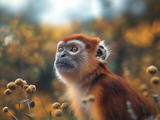Fototapeta premium Patas Monkey Erythrocebus Patas Close Up Portrait in Nature