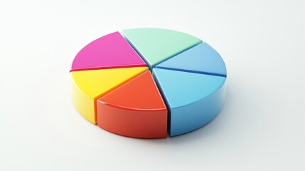 Obraz premium A 3D pie chart with colorful segments, clearly labeled and displayed against a clean, white background, highlighting the depth and detail of the data representation.