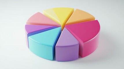 Obraz premium A 3D pie chart with colorful segments, clearly labeled and displayed against a clean, white background, highlighting the depth and detail of the data representation.