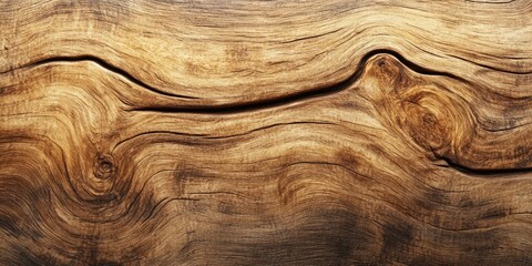 Close-up view of a natural wood surface showcasing intricate grain patterns and rich textures in warm brown tones, emphasizing organic swirls and knots for an earthy, rustic aesthetic
