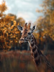 Obraz premium Giraffe, Majestic Animal, Savanna Wildlife in Nature