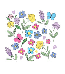 Hand Drawn flowers Decorative elements for design Vector illustration