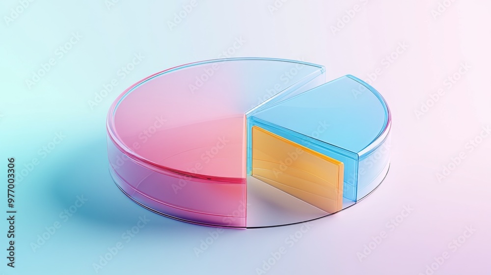 Poster a 3d pie chart with transparent slices and a floating effect, highlighting different data categories