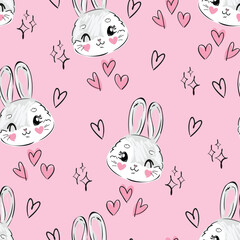 Seamless Pattern with cute bunny, print design rabbit background vector